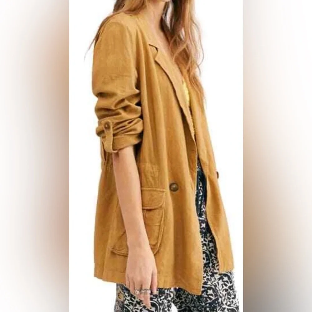 Free People Charly Blazer Dirty Chai Double Button Medium NWT - Picture 1 of 6